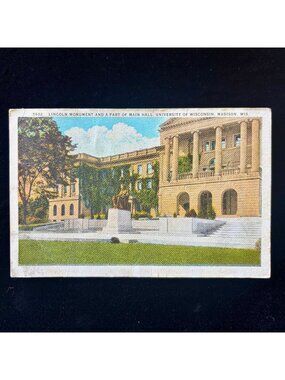 Antique Postcard 1925 Women Summer School UW Madison Bascom Hall Lincoln Statue